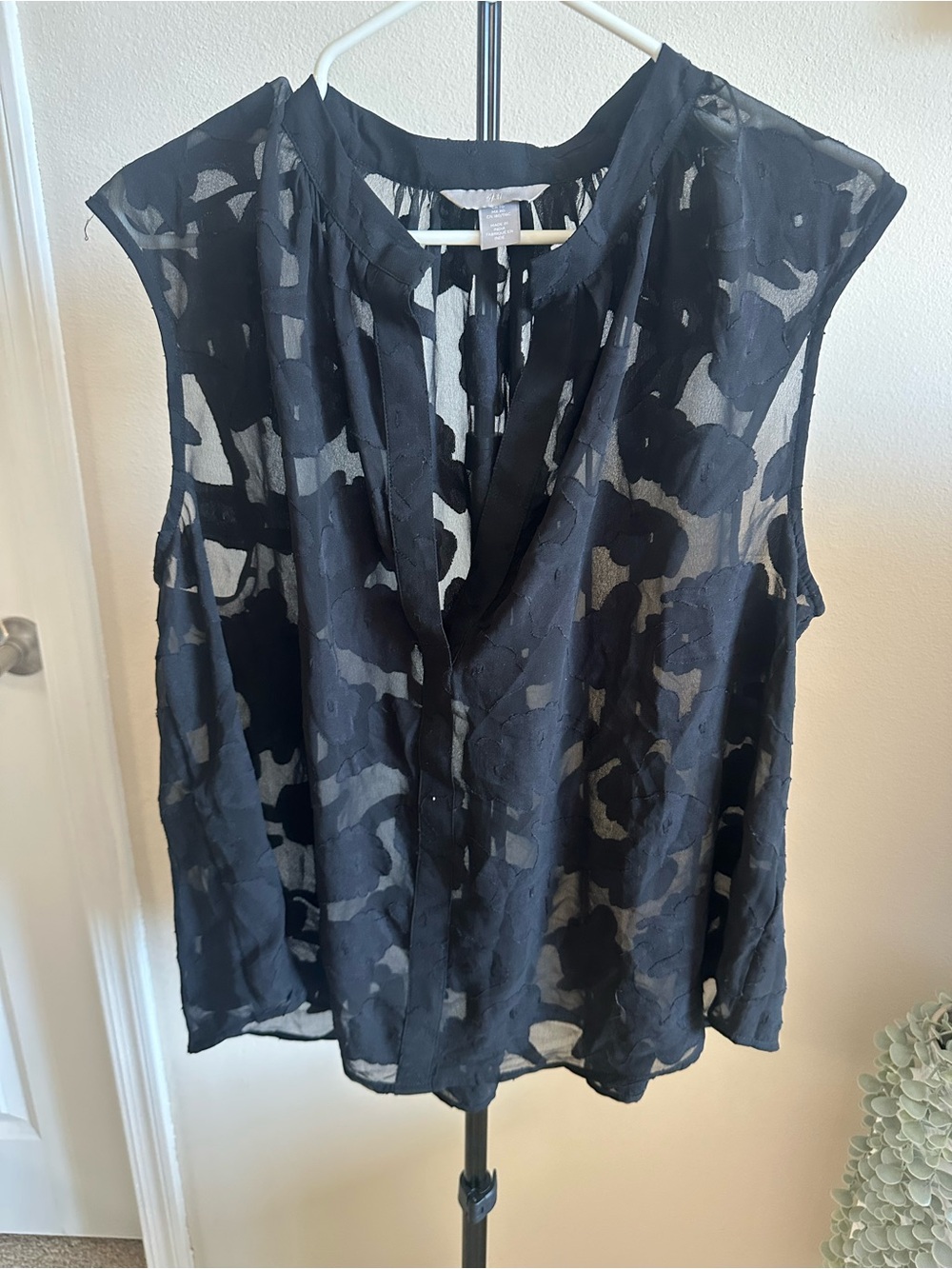 H&M Black Sheer Sleeveless V-Neck Blouse